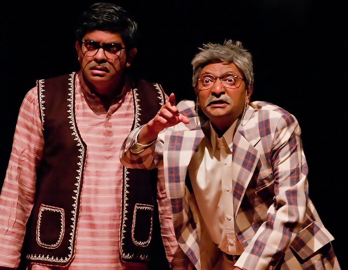 Harish Agastya, right, seen here in 2009 production of 'Patol Babu Filmstar', was recently named Cupertino's Distinguished Artist of the Year. Agastya has been an actor, producer, director, playwright, and board member for Naatak, the Bay Area's first Indian-American theater company.